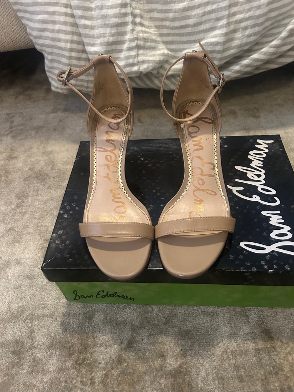 Sam Edelman Nude “Patti” Ankle-Strap High Heel Sandals